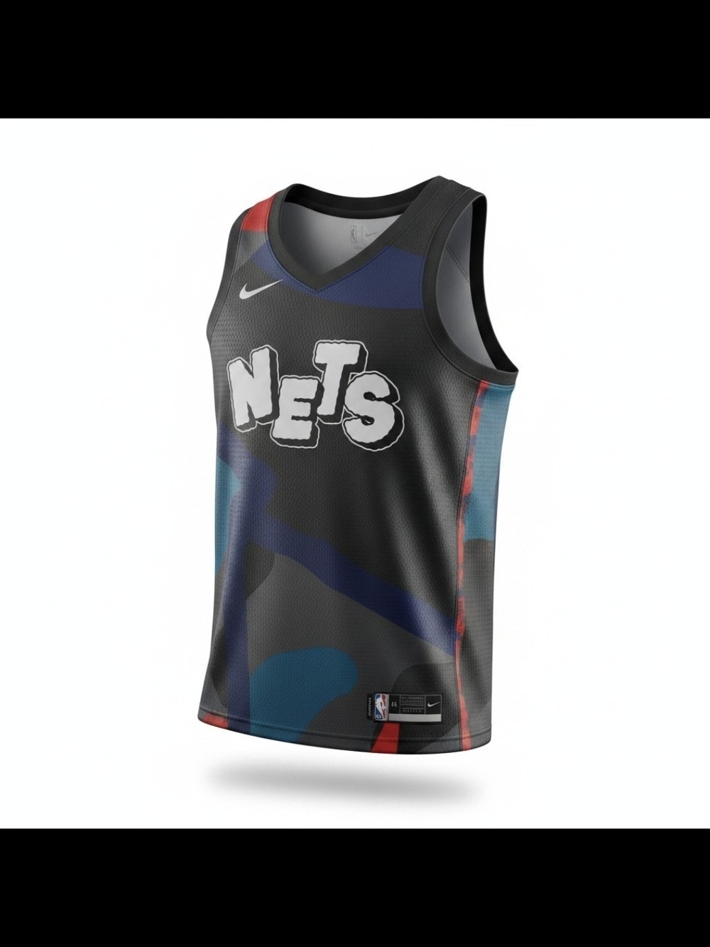 Nike Nets Black Camo Performance Jersey with Blue and Red Accents Size Medium Nw